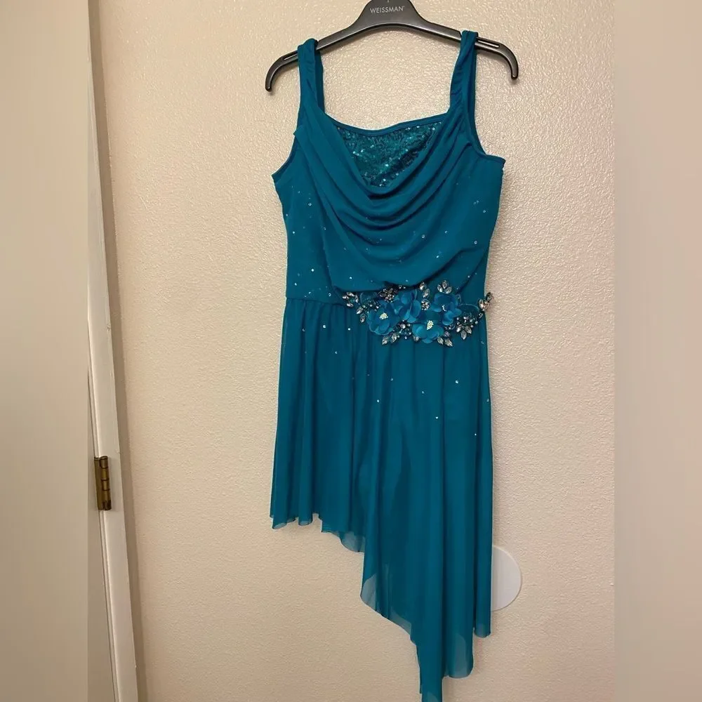 WEISSMAN solo Dance Costume lyrical aqua blue teal Original 16695 LA-Large adult